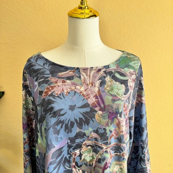 Soft Surroundings Botanical Tuileries 3/4 Sleeve Tunic Womens L Lagenlook Floral - Picture 3 of 12